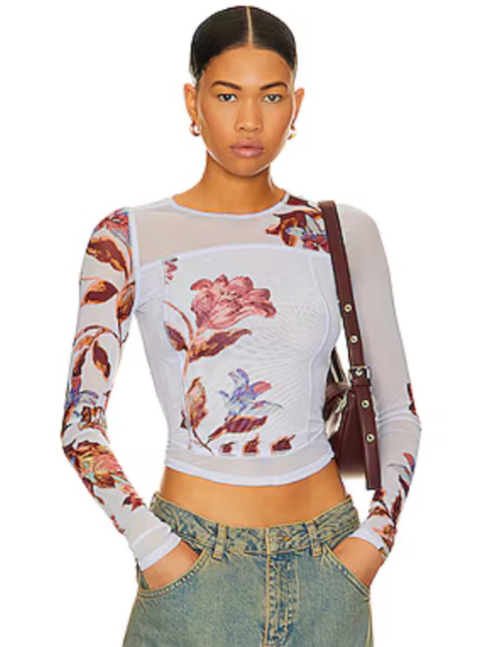 Free People Betty's Garden Lavender Sheer Floral Long-Sleeve Tee